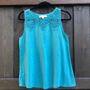 Loft turquoise shell with lace top